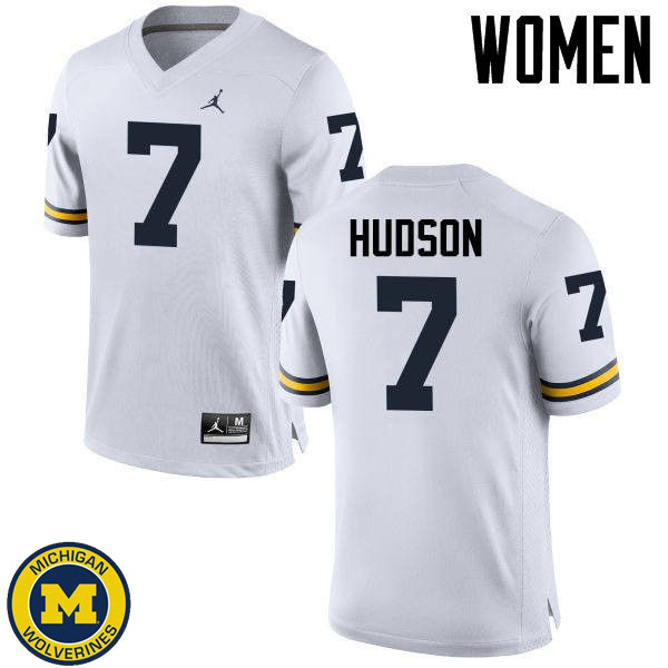 Women University of Michigan #7 Khaleke Hudson White College Football Jersey